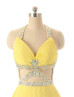 Yellow Chiffon Beads Backless Sexy Short Prom Dress 